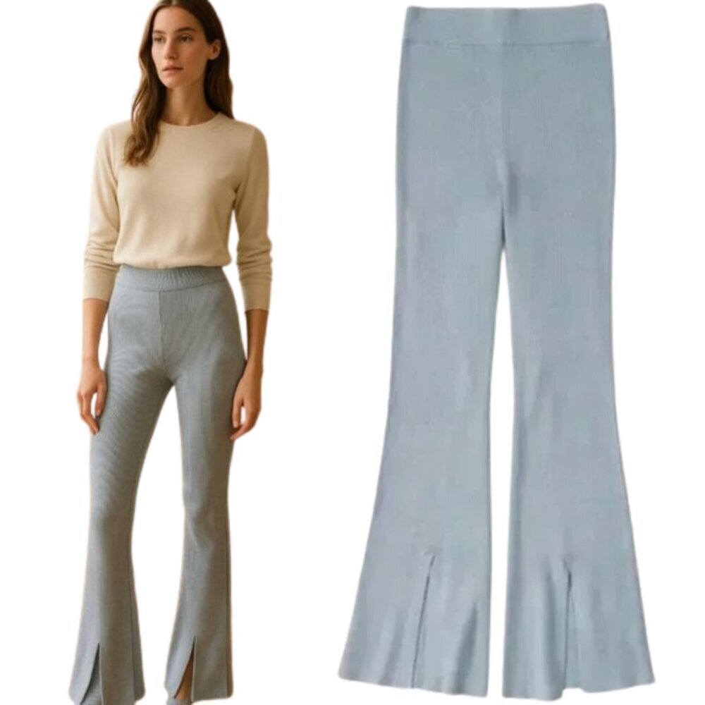 Abercrombie & Fitch Ribbed Kick Flare Sweater Pants Womens Medium Windy Day Blue